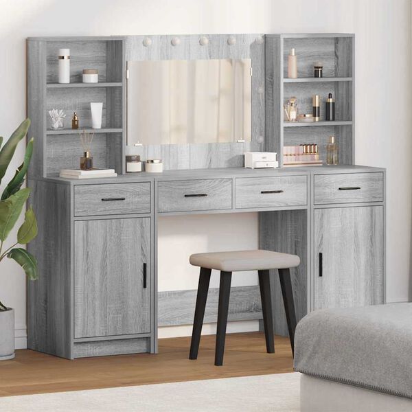vidaXL Dressing Table Set with Shelf 3 pcs Grey Sonoma Engineered Wood