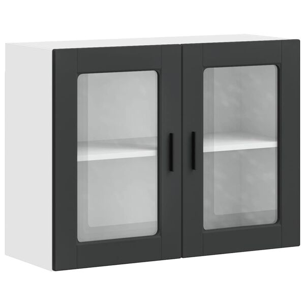 vidaXL Kitchen Wall Cabinet with Glass Door Porto Black