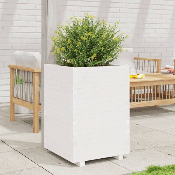 vidaXL Garden Planter White 50x50x72.5 cm Solid Wood Pine