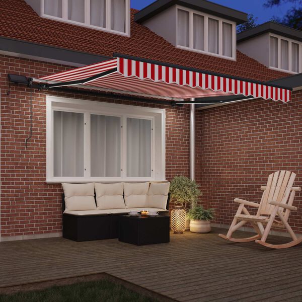 vidaXL Retractable Awning Manual Red and white 350 x 250 cm Fabric