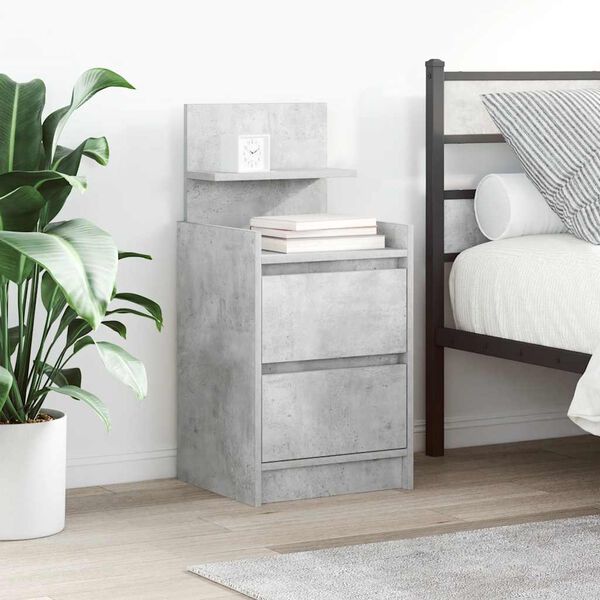 vidaXL Bedside Cabinet with 2 Drawers Concrete Grey 38x34x80 cm