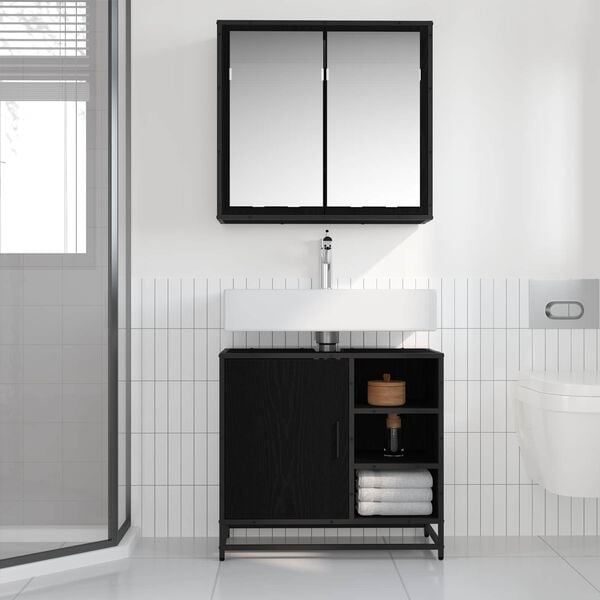 vidaXL Bathroom Furniture Set 2 pcs Black Oak Engineered Wood