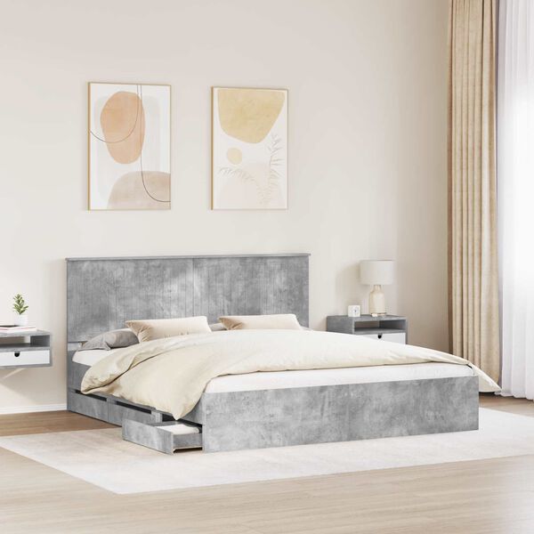 vidaXL Bed Frame with Drawer Concrete Grey 180 x 200 cm Engineer Wood