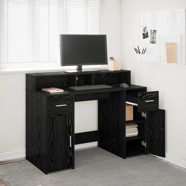 vidaXL Desk with Drawer Black oak 120 x 55 x 91 cm Engineered wood