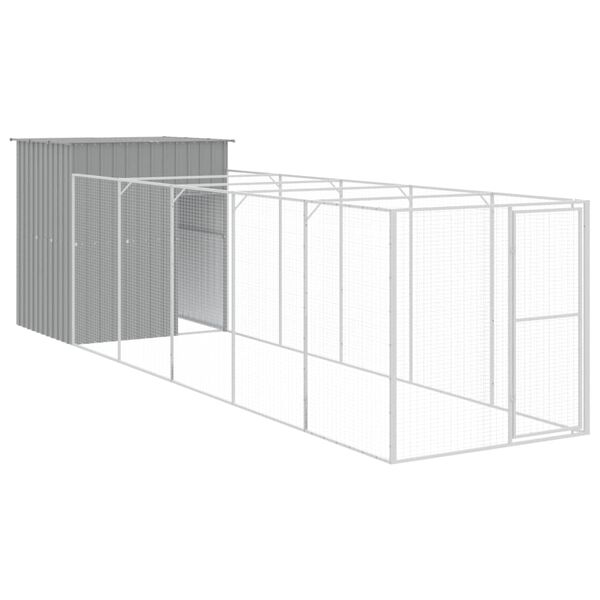 vidaXL Dog House with Run Light Grey 165x659x181 cm Galvanised Steel