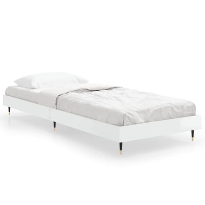 vidaXL Bed Frame High Gloss White 75x190 cm Small Single Engineered Wood
