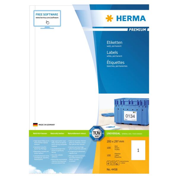 HERMA Permanent Labels PREMIUM A4 200x297 mm 100 Sheets