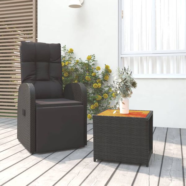 vidaXL 2 Piece Garden Lounge Set Black Poly Rattan&Solid Wood Acacia