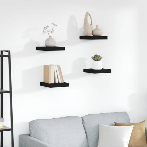 vidaXL Floating Wall Shelves 4 pcs Black 23x23.5x3.8 cm MDF