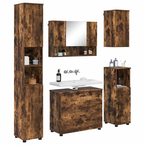 vidaXL Bathroom Furniture Set with Drawer with Shelf 5 pcs Smoked Oak