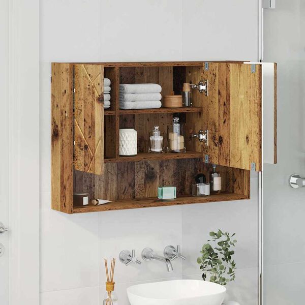 vidaXL Mirror Cabinet Old Wood 80 x 17 x 55 cm Engineered Wood
