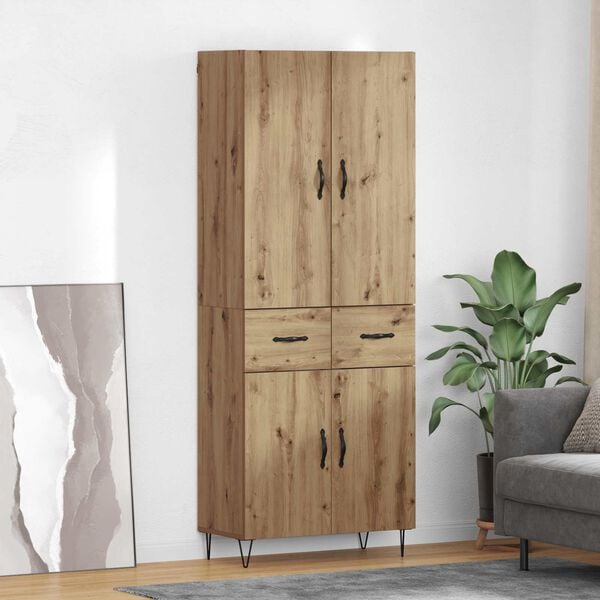 vidaXL Highboard 2 pcs Artisan Oak Engineered Wood and Glass