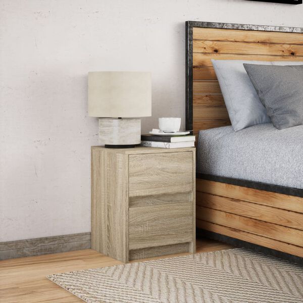 vidaXL Bedside Cabinet with LED Lights Sonoma Oak Engineered Wood