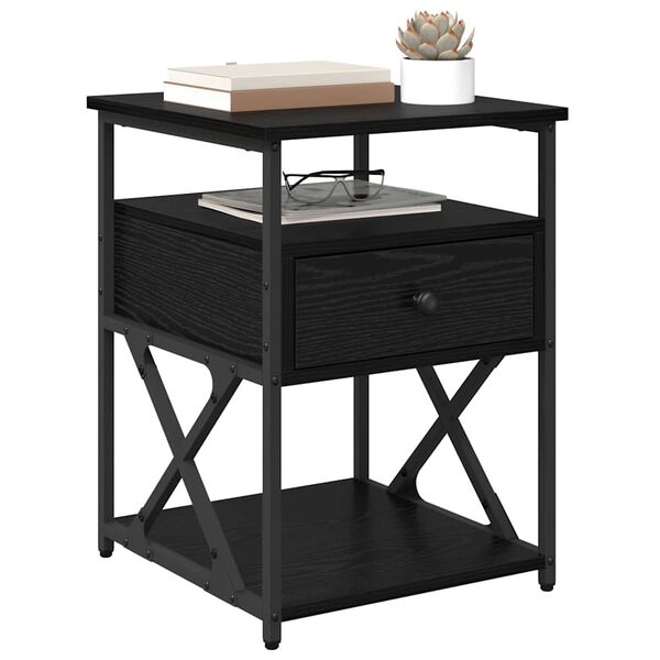 vidaXL Bedside Cabinet Black Oak 40 x 42 x 55 cm Engineered Wood