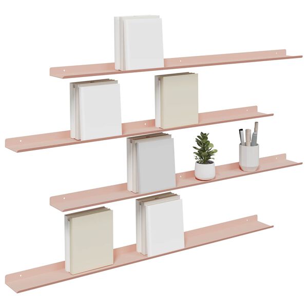vidaXL Floating Shelf Wall-mounted 4 pcs Pink 100 x 9 x 2.5 cm Steel