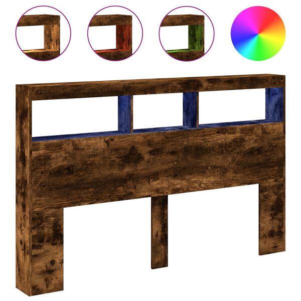 vidaXL Headboard Cabinet with LED Smoked Oak 160x17x102 cm
