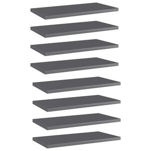 vidaXL Bookshelf Boards 8 pcs High Gloss Grey 40x20x1.5 cm