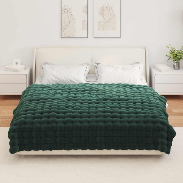 vidaXL Faux Rabbit Fur Blanket 4 pcs Dark Green 150 x 220 cm Polyester