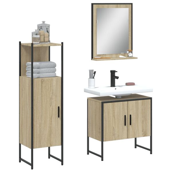 vidaXL 3 Piece Bathroom Cabinet Set Sonoma Oak Engineered Wood