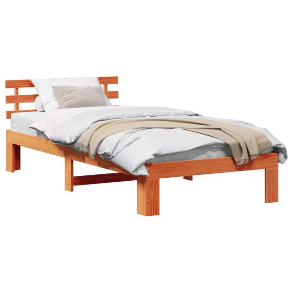vidaXL Bed Frame with Headboard Wax Brown 100 x 200 cm Solid Pine Wood
