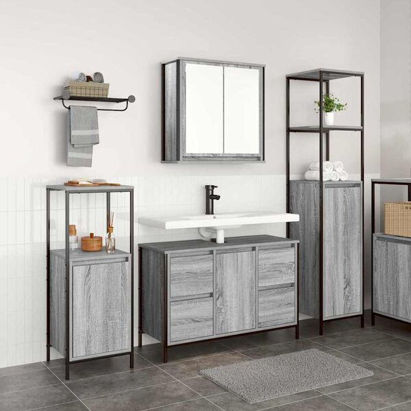vidaXL Bathroom Furniture Set with Drawer 3 pcs Grey sonoma and Black