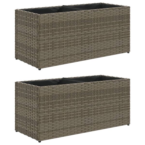 vidaXL Garden Planters with 2 Pots 2 pcs Grey 72x30x32 cm Poly Rattan