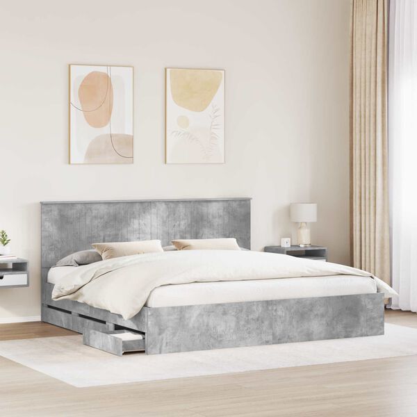 vidaXL Bed Frame with Drawer Concrete Grey 200 x 200 cm Engineer Wood