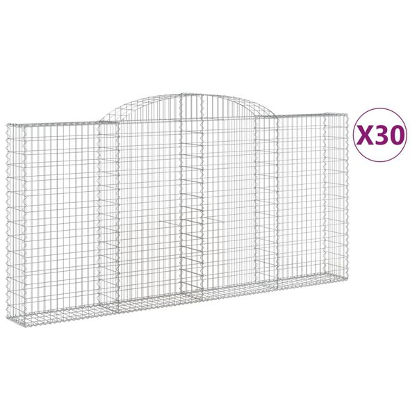 vidaXL Arched Gabion Baskets 30 pcs 300x30x140/160 cm Galvanised Iron