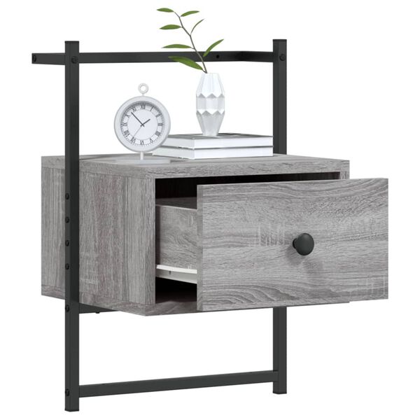 vidaXL Bedside Cabinet Wall-mounted Grey Sonoma 35x30x51 cm Engineered Wood