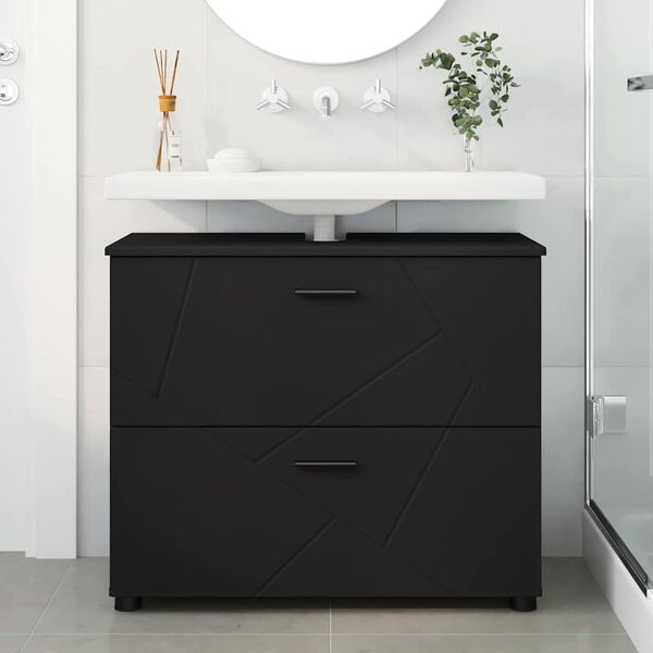 vidaXL Bathroom Cabinet with Drawer with Door Black 76.5 x 35 x 64 cm