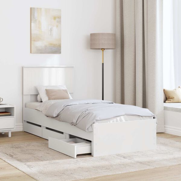 vidaXL Bed Frame with Drawer White 75 x 190 cm Engineer Wood