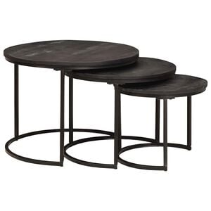 vidaXL Nesting Coffee Tables 3 pcs Black Solid Mango Wood and Steel