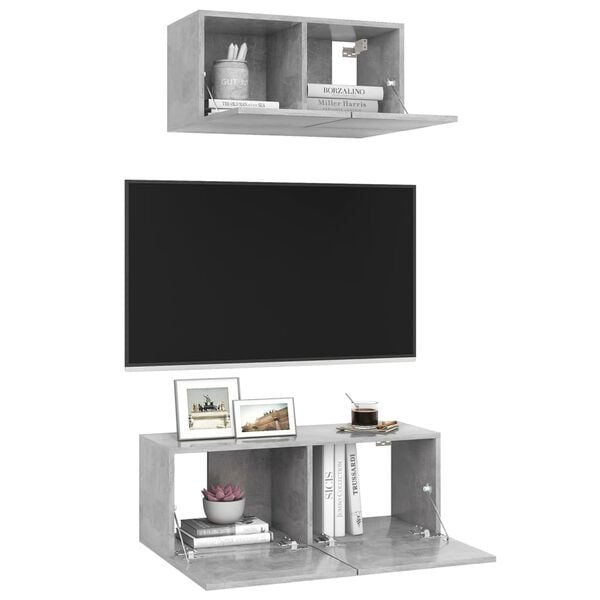 vidaXL 2 Piece TV Cabinet Set Concrete Grey Engineered Wood