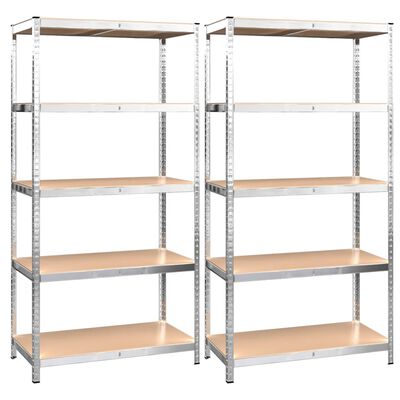vidaXL 5-Layer Shelves 2 pcs Silver Steel&Engineered Wood