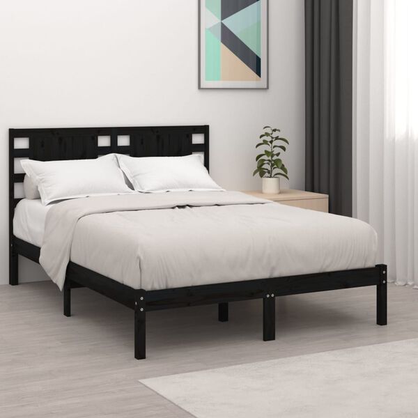 vidaXL Bed Frame without Mattress Black 140x190 cm Solid Wood Pine