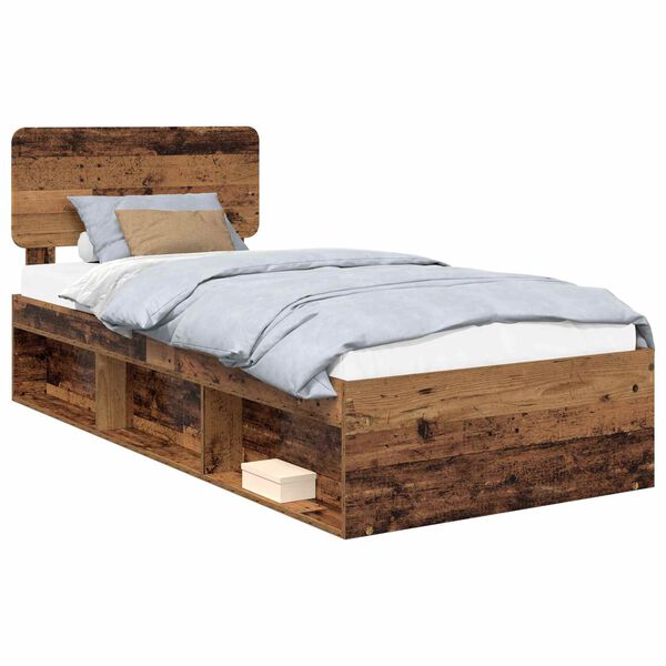 vidaXL Bed Frame with Headboard Old Wood 90 x 200 cm Solid Pine Wood