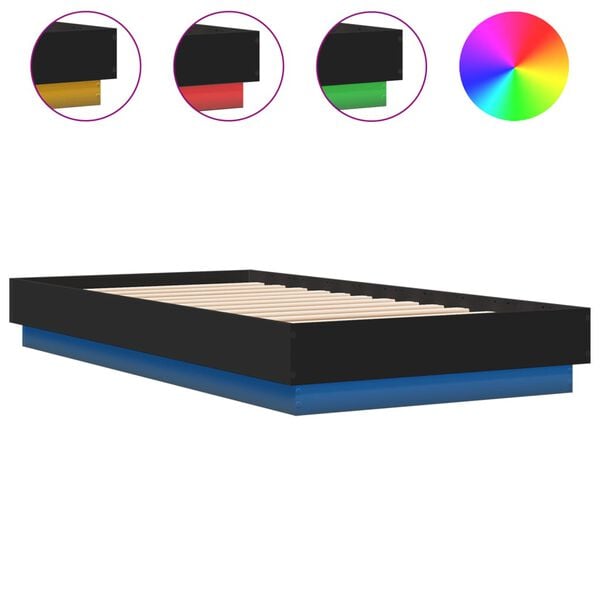vidaXL Bed Frame without Mattress with LED Lights Black 75x190 cm Small Single