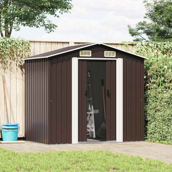 vidaXL Garden Storage Shed Brown 204x132x186 cm Steel
