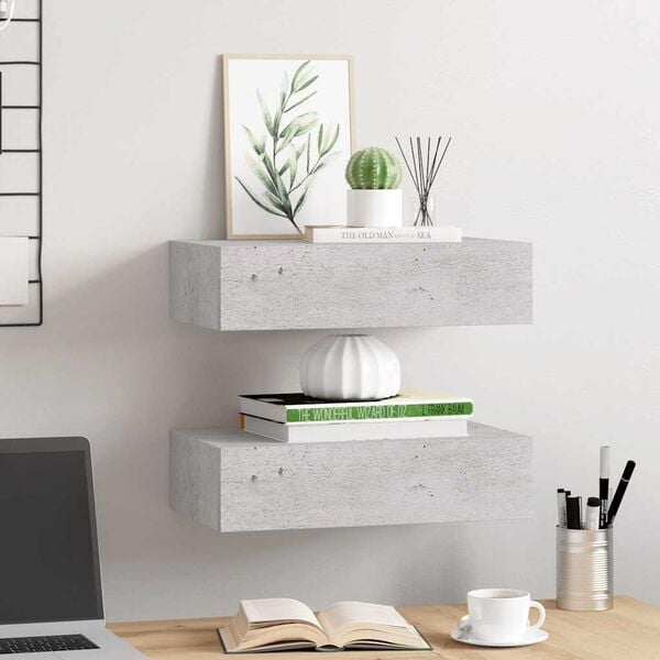 vidaXL Wall Drawer Shelves 2 pcs Concrete Grey 40x23.5x10cm MDF