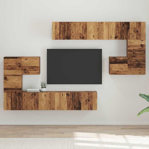 vidaXL TV Units Wall-mounted 4 pcs Old Wood Engineered wood