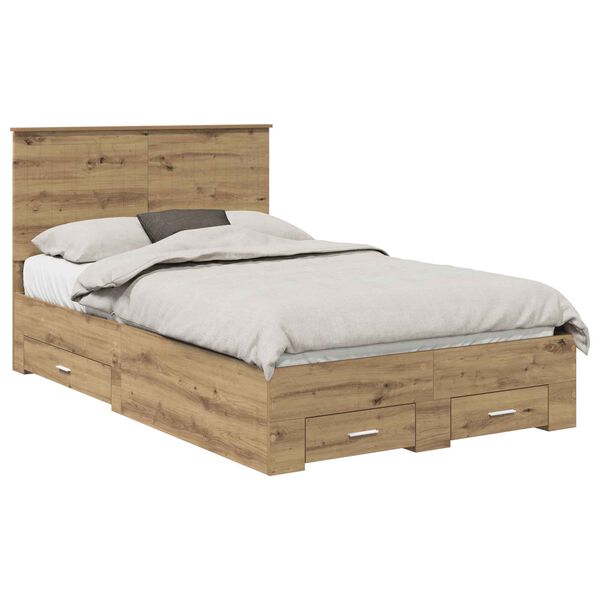 vidaXL Bed Frame with Drawer Artisan Oak 120 x 200 cm Engineered Wood