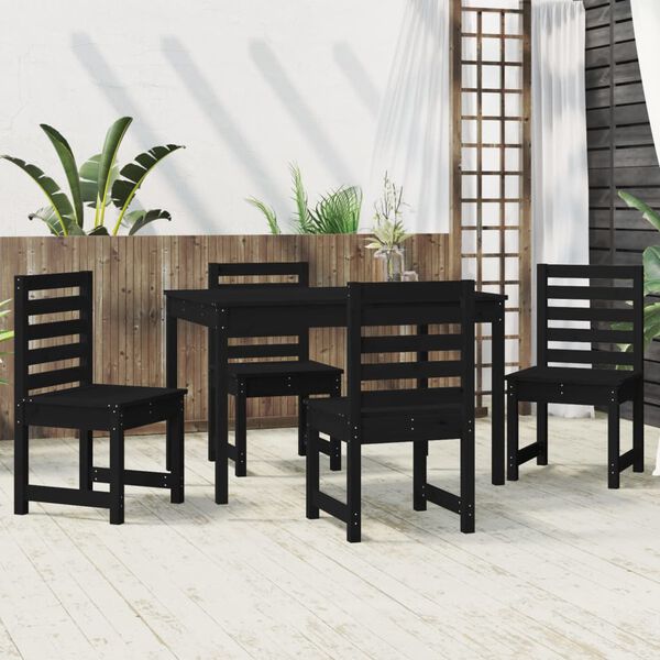vidaXL 5 Piece Garden Dining Set Black Solid Wood Pine