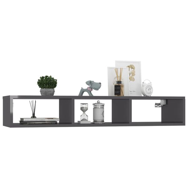 vidaXL Wall Shelf High Gloss Grey 102x30x17 cm Engineered Wood