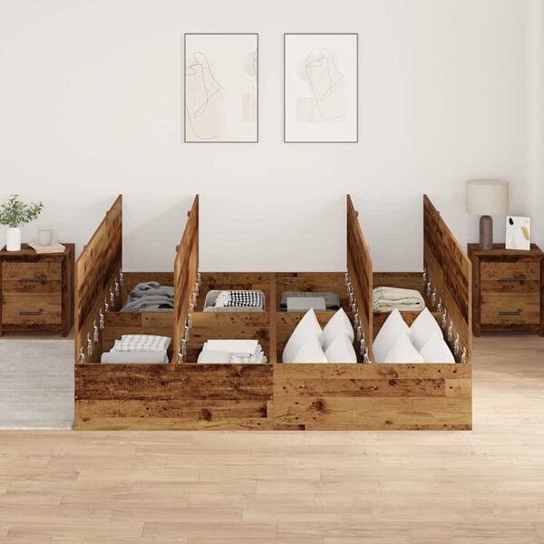 vidaXL Storage Bed Frame Old Wood 200 x 200 cm Engineered Wood