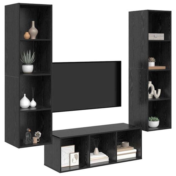 vidaXL TV Cabinet Set Wall-mounted 3 pcs Black Oak Engineered Wood