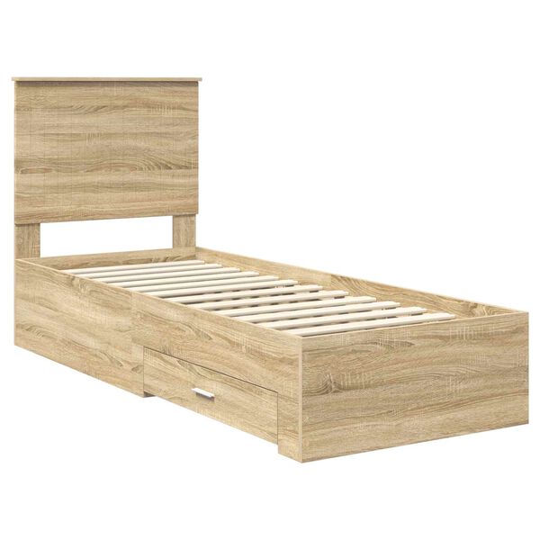 vidaXL Bed Frame Sonoma Oak and Silver 70 x 190 cm Engineered Wood