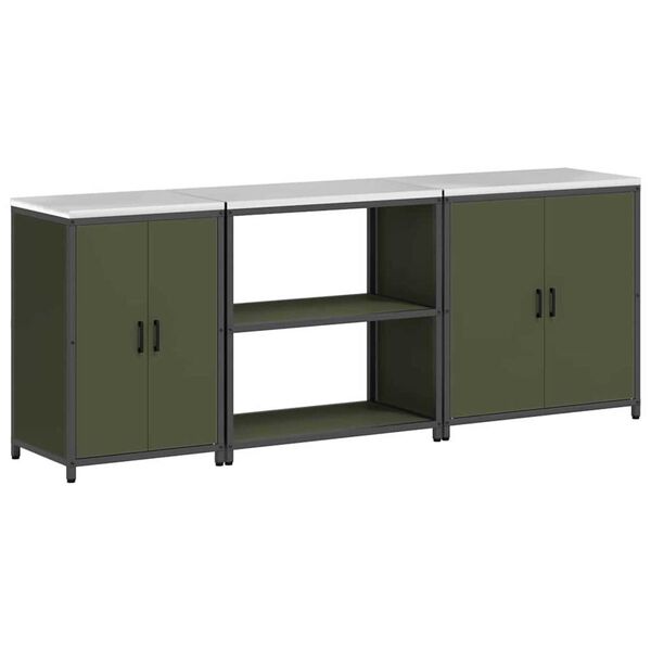 vidaXL Kitchen Storage Set with Shelf Other 3 pcs Olive Green Steel