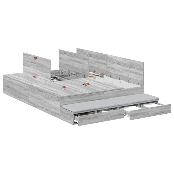 vidaXL Storage Bed Frame Grey Sonoma 150 cm Engineered Wood