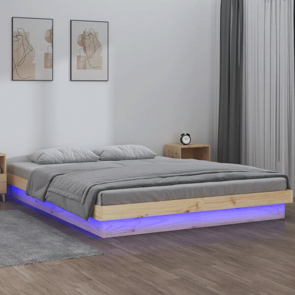 vidaXL LED Bed Frame without Mattress 140x190 cm Solid Wood