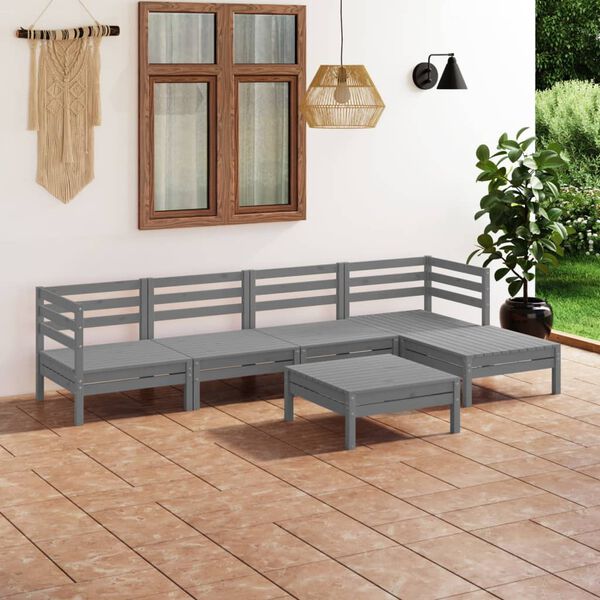 vidaXL 6 Piece Garden Lounge Set Solid Pinewood Grey